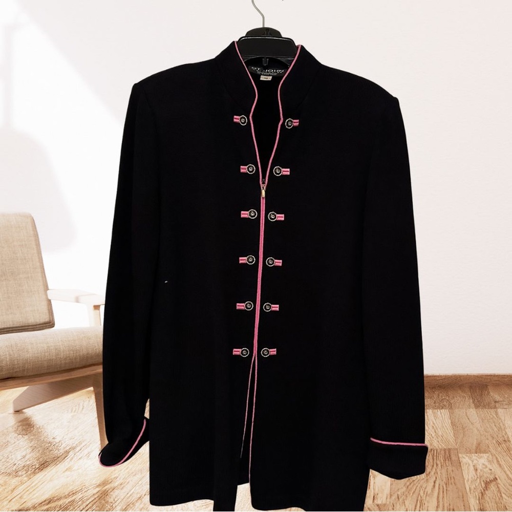 St. John Collection Military Style Long Knit Blazer - Size 10